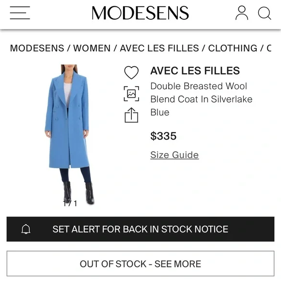 Avec Les Filles Double Breasted Wool Blend Coat in Silverlake Blue - Picture 4 of 14